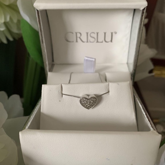 Heart Necklace - Solid 10K White Gold & Diamonds - Picture 2 of 3